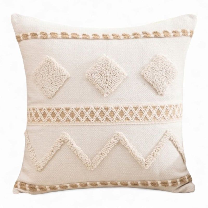 GENERICO - Funda Para Cojin Diseño Boho Lino Bordado Flecos 45x45cm - Multicolor