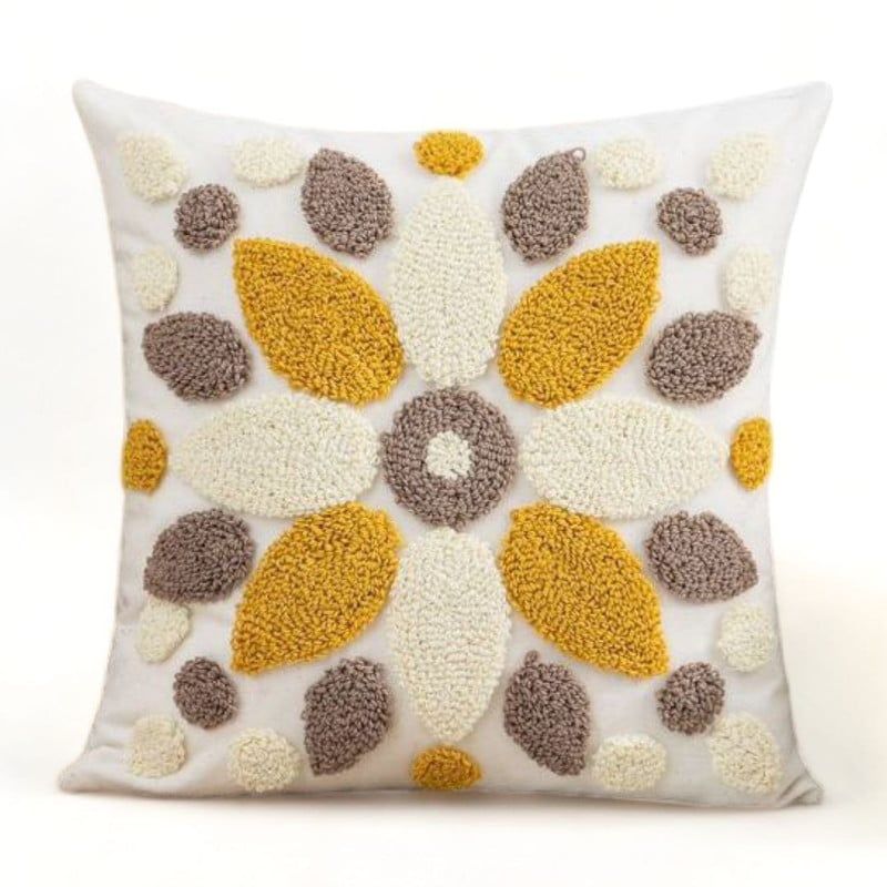 GENERICO - Funda Para Cojin Diseño Boho Lino Bordado Flecos 45x45cm - Multicolor