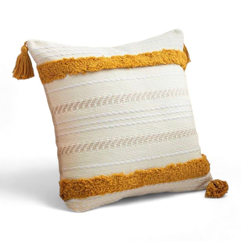 GENERICO - Funda Para Cojin Diseño Boho Lino Bordado Flecos 45x45cm - Multicolor