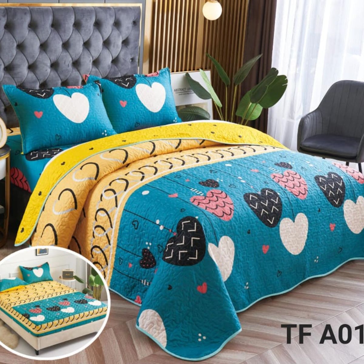 GENERICO - Set de Quilt de Verano y Juego de Sabanas 2 Plazas. TFA01