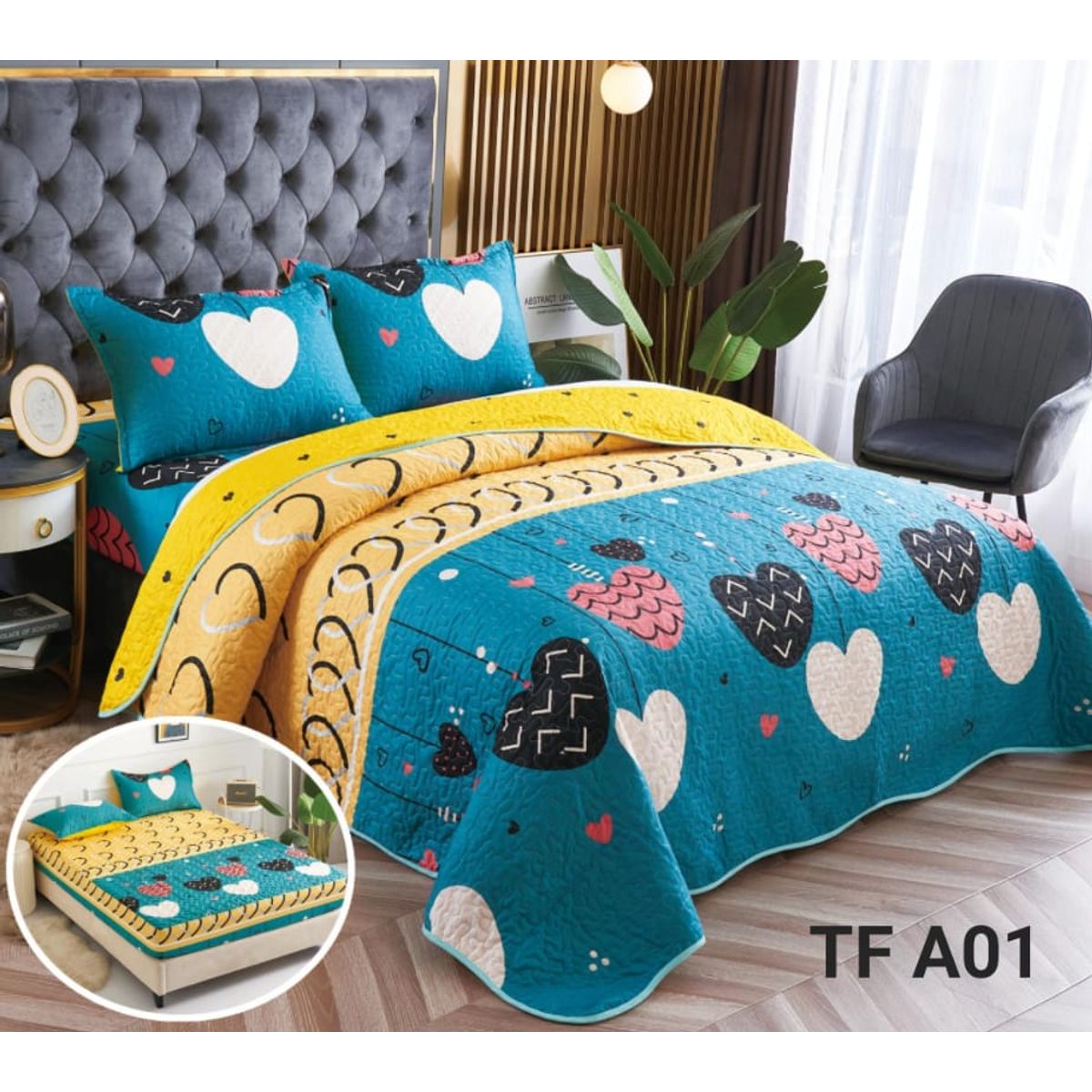 GENERICO - Set de Quilt de Verano y Juego de Sabanas 2 Plazas. TFA01