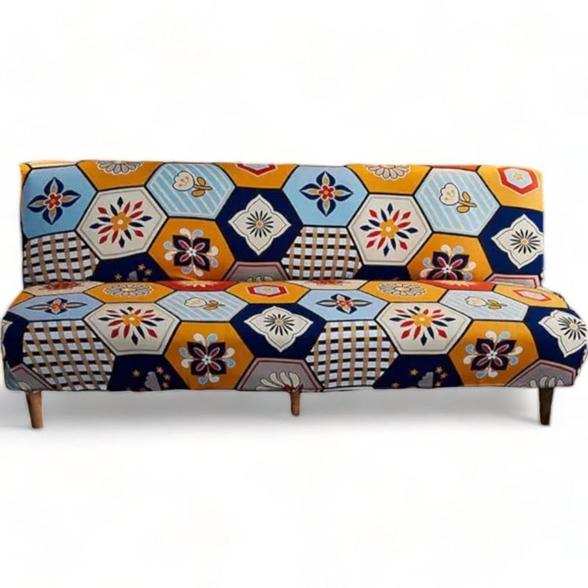 GENERICO - Funda Cubre Futon Elasticada Tela Lisa Estampado