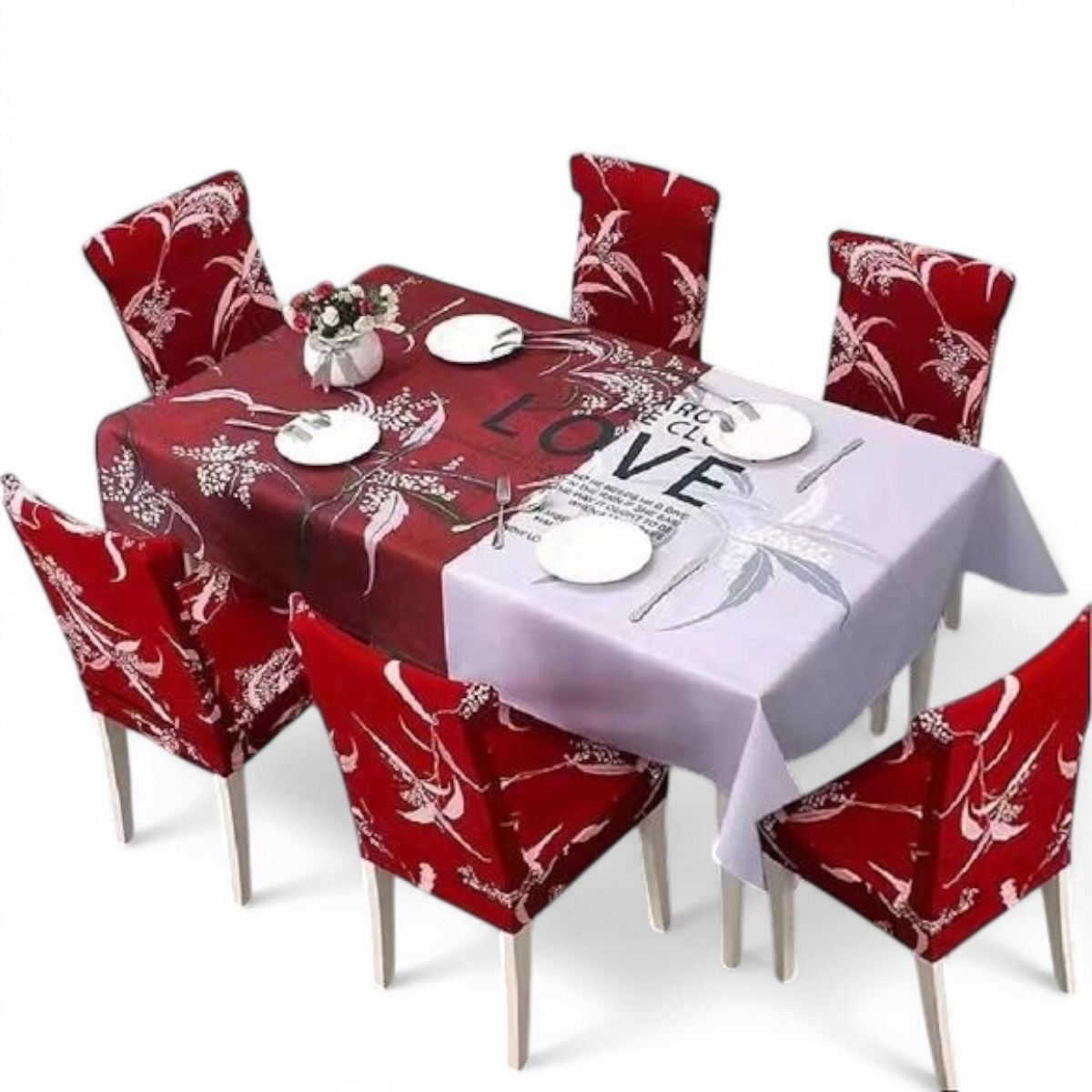 GENERICO - Pack De 6 Fundas De Sillas Elasticadas + Mantel Estampados