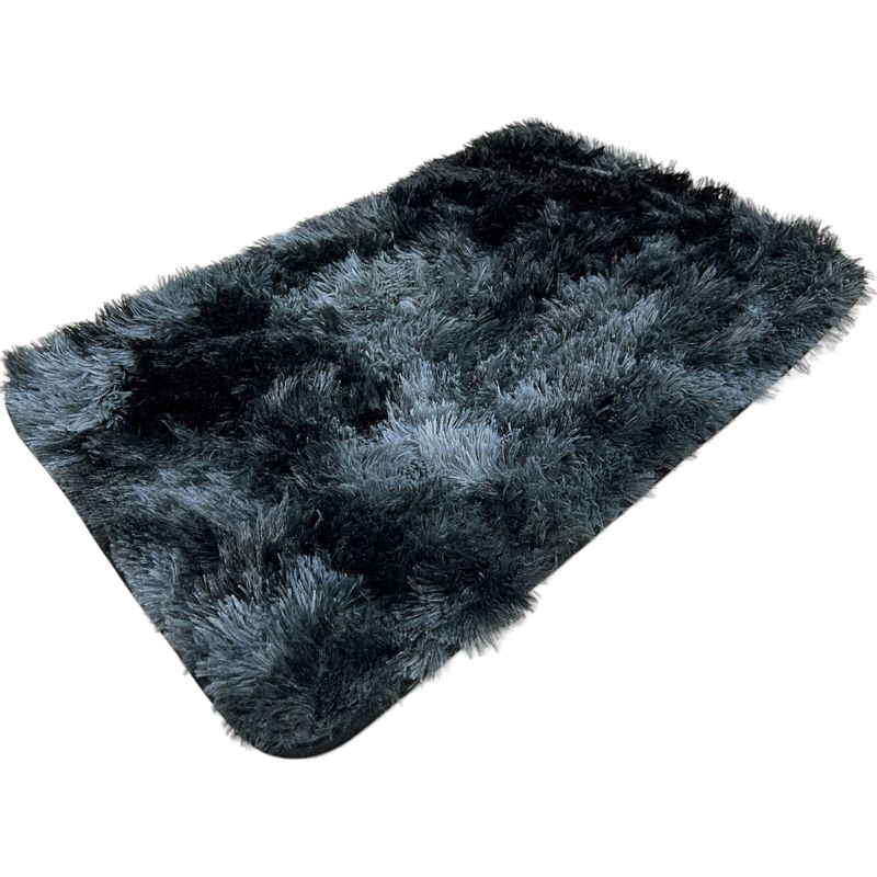 GENERICO - Alfombra Baja De Cama Peluda 100% Poliester 50x80cm Negro Jaspeado