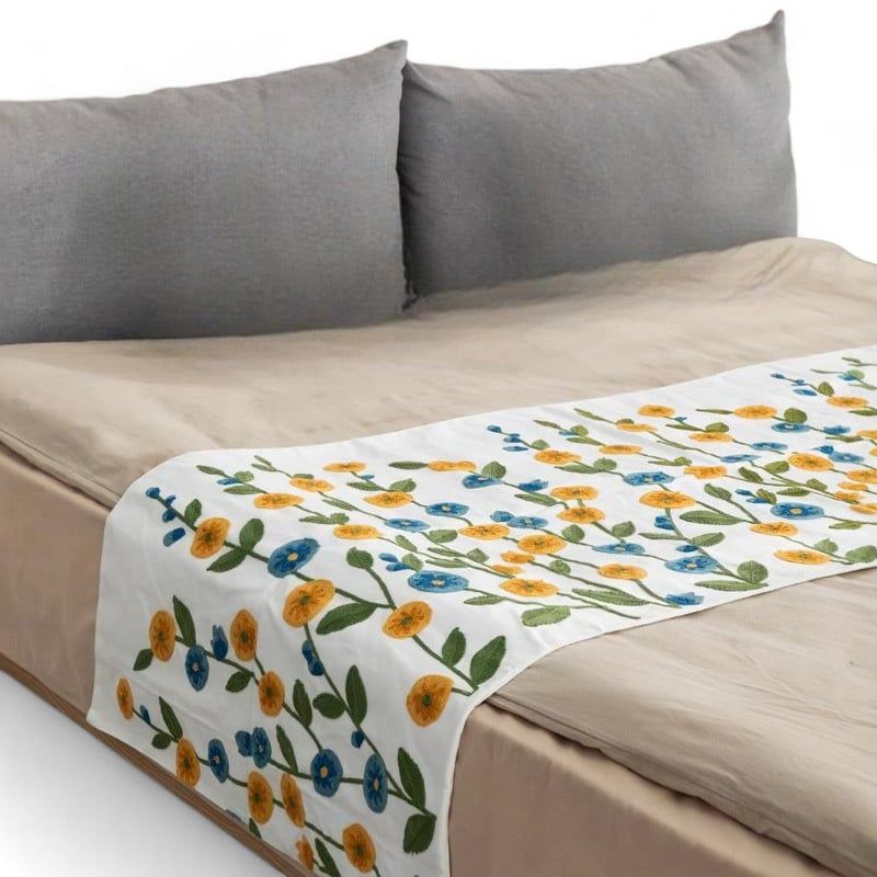 GENERICO - Pieceras Bordadas Para Cama 2 Plazas Lino Bordado Diseños
