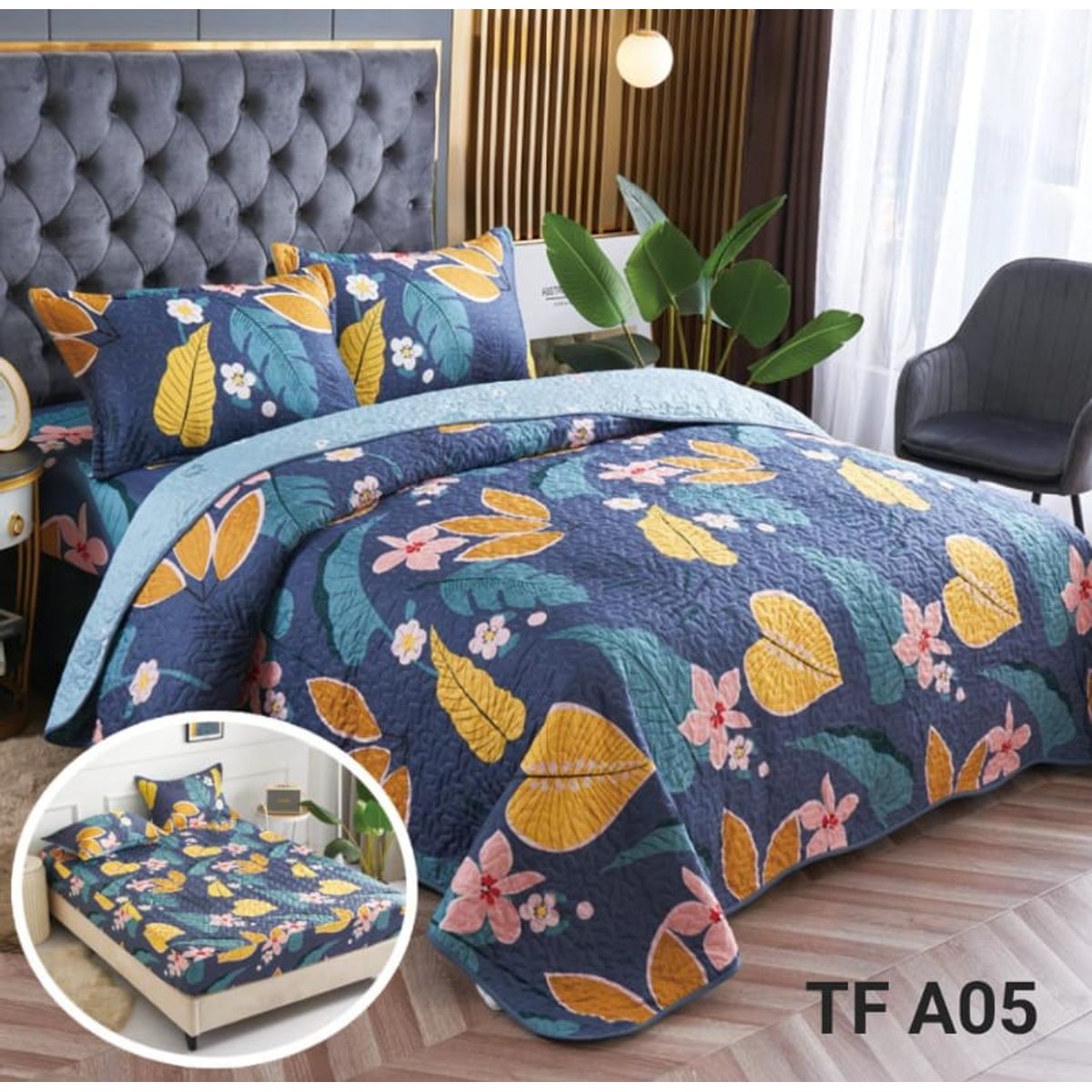 GENERICO - Set de Quilt de Verano y Juego de Sabanas 2 Plazas. TFA05