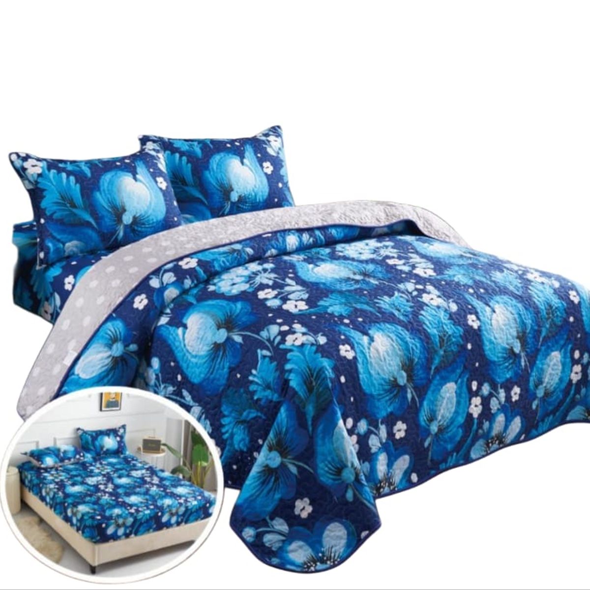 GENERICO - Set de Quilt de Verano y Juego de Sabanas 2 Plazas. TFA06