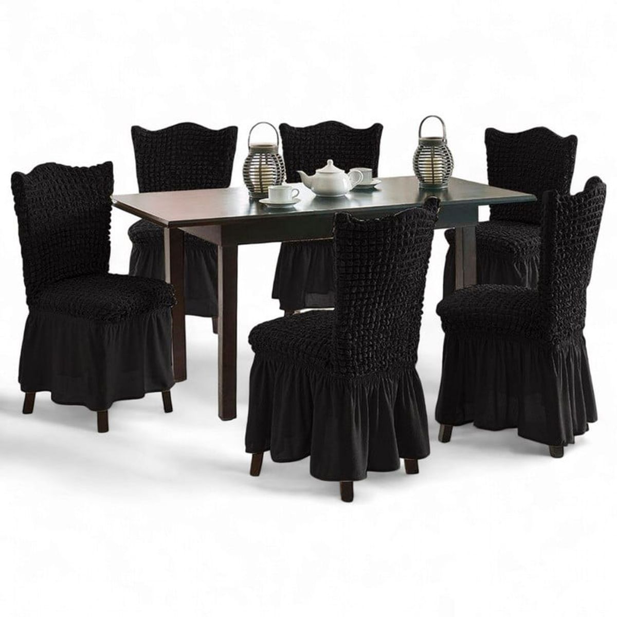 GENERICO - Juego De 6 Fundas Turcas Cubre Sillas Elasticadas Comerdor Negro