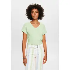 ESPRIT - Polera De Algodón Y Lino Con El Cuello V Mujer