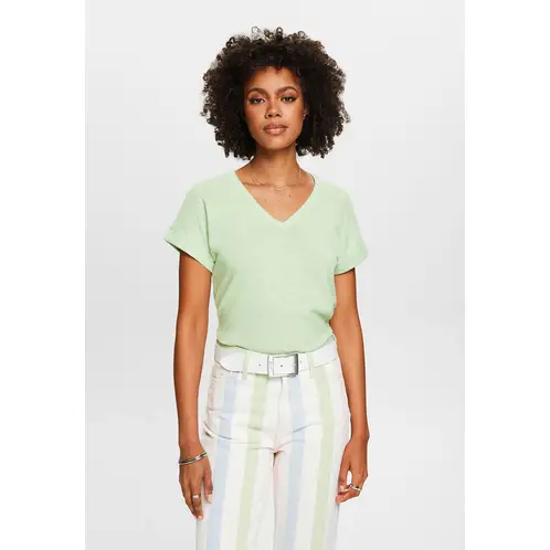 ESPRIT - Polera De Algodón Y Lino Con El Cuello V Mujer