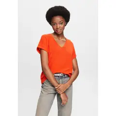 ESPRIT - Polera De Algodón Y Lino Con El Cuello V Mujer