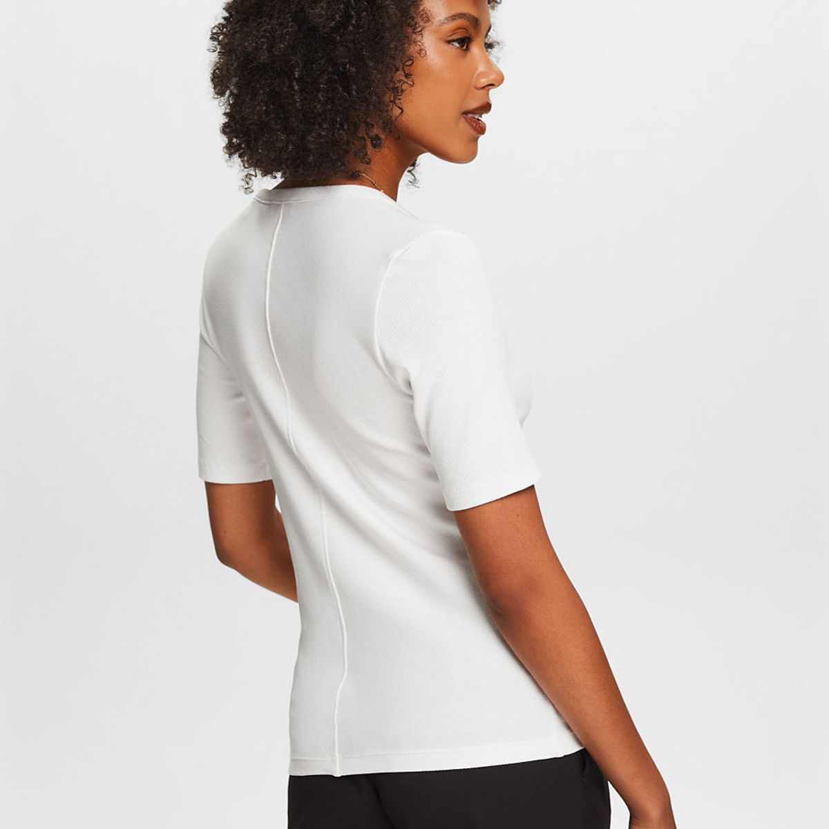 ESPRIT - Polera Acanalada Con Cuello En V Mujer Esprit ESPRIT