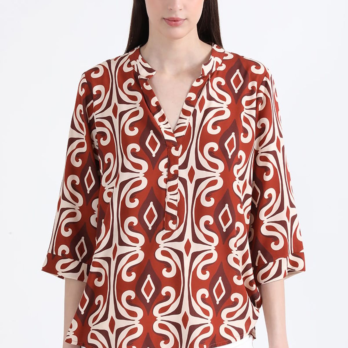 LIOLA - Blusa Fluida Estampado, Café Liola