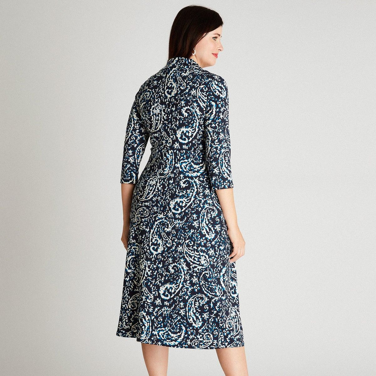 LORENZO DI PONTTI - Vestido Midi Azul Manga 3,4 Estampado Cuello Camisero