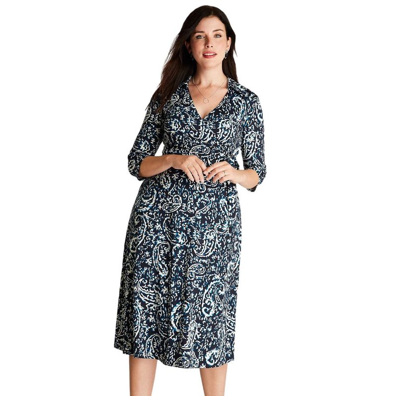 LORENZO DI PONTTI - Vestido Midi Azul Manga 3,4 Estampado Cuello Camisero
