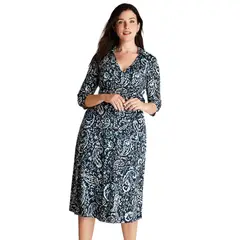 LORENZO DI PONTTI - Vestido Midi Azul Manga 3,4 Estampado Cuello Camisero