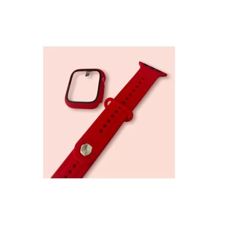 GENERICO - Pack Correa De Silicona Con Funda Para Iwatch Apple 384041mm-ROJO