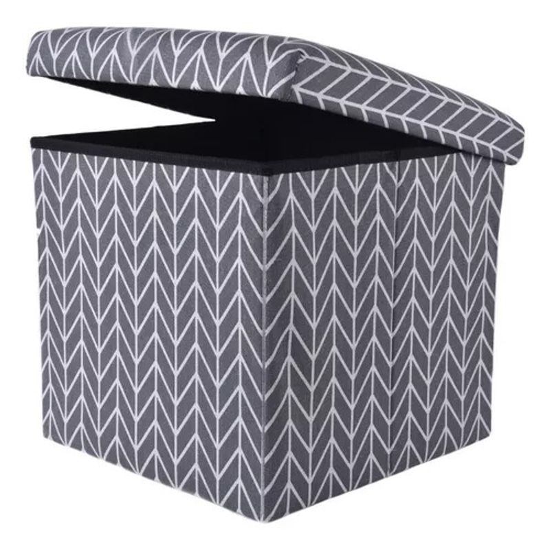 GENERICO - Puff Baúl Cuadrado Con Diseños Gris Con Tapa Ottoman 262546