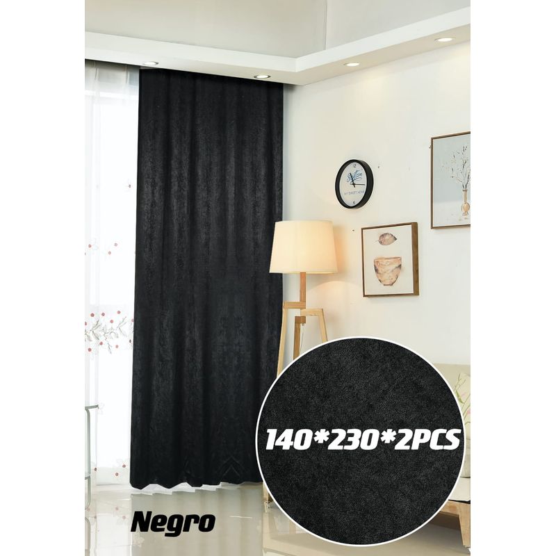 GENERICO - Set Cortinas de Terciopelo, Medidas 140 x 230 cm. Negro