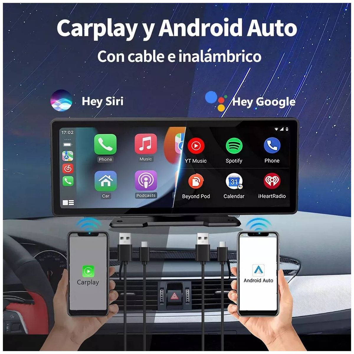 KUANGYE - Estéreo Inalámbrico Para Coche 10 Para Carplay Android Auto