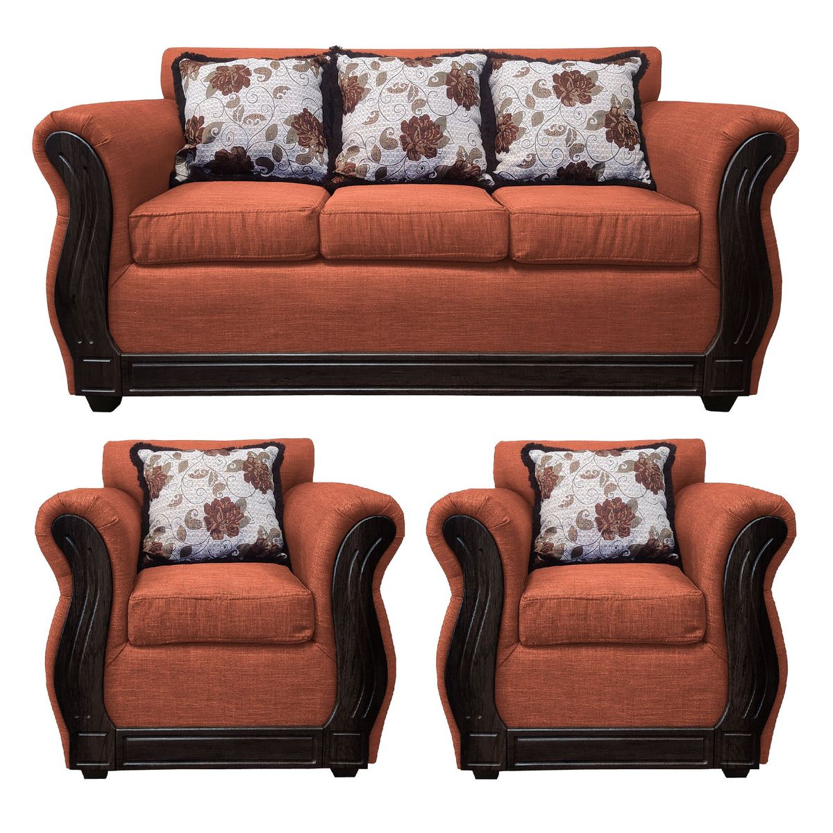 AMERICA DECORA - Living Con Resorte Estructural 5 Cuerpos 3+1+1 Eleonor Liso Color Naranjo