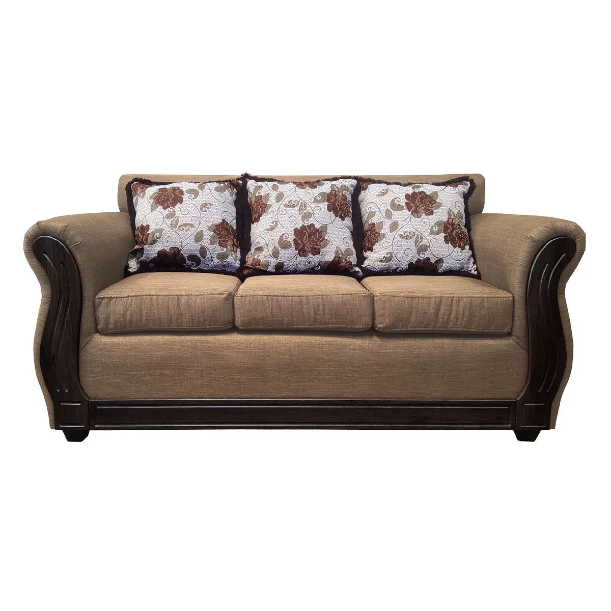 AMERICA DECORA - Sofá Con Resorte Estructural 3 Cuerpos Eleonor Liso Color Café Claro