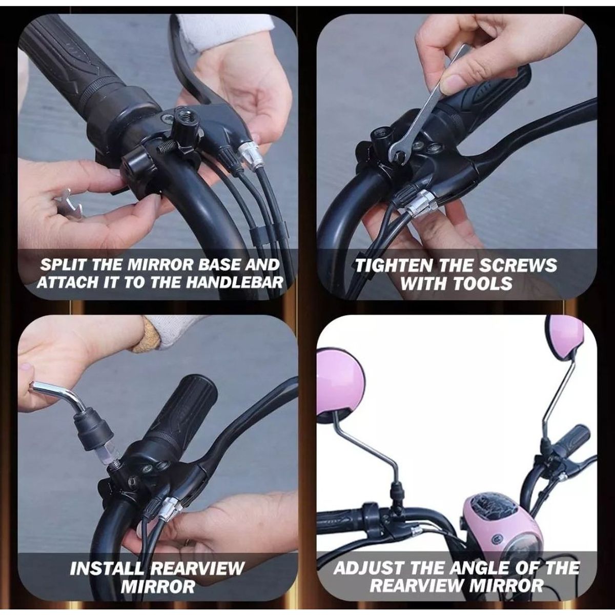 KUANGYE - Soporte Abrazadera Y Espejos Retrovisor Universal Scooter