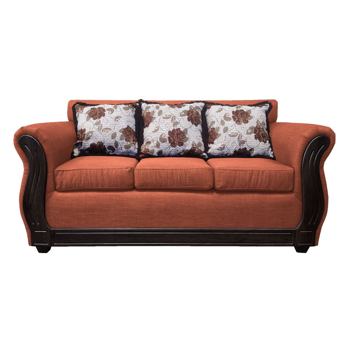 AMERICA DECORA - Sofá Con Resorte Estructural 3 Cuerpos Eleonor Liso Color Naranjo