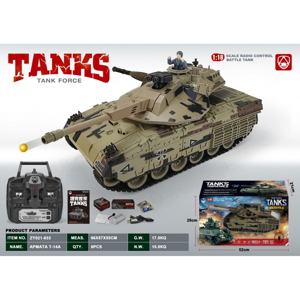 GENERICO - ZUOYITANK ZY021-833 1-18 R C TANK ARMATA T 14A