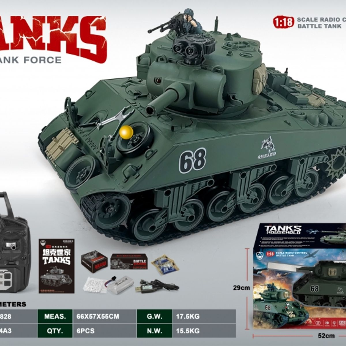 GENERICO - ZUOYITANK ZY021-828 1-18 R C TANK USA M4A3