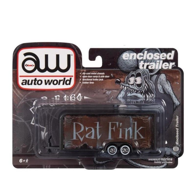 GENERICO - AUTOWORLD AWSP119 1-64 RAT FINK ENCLOSED TRAILER GUN METAL