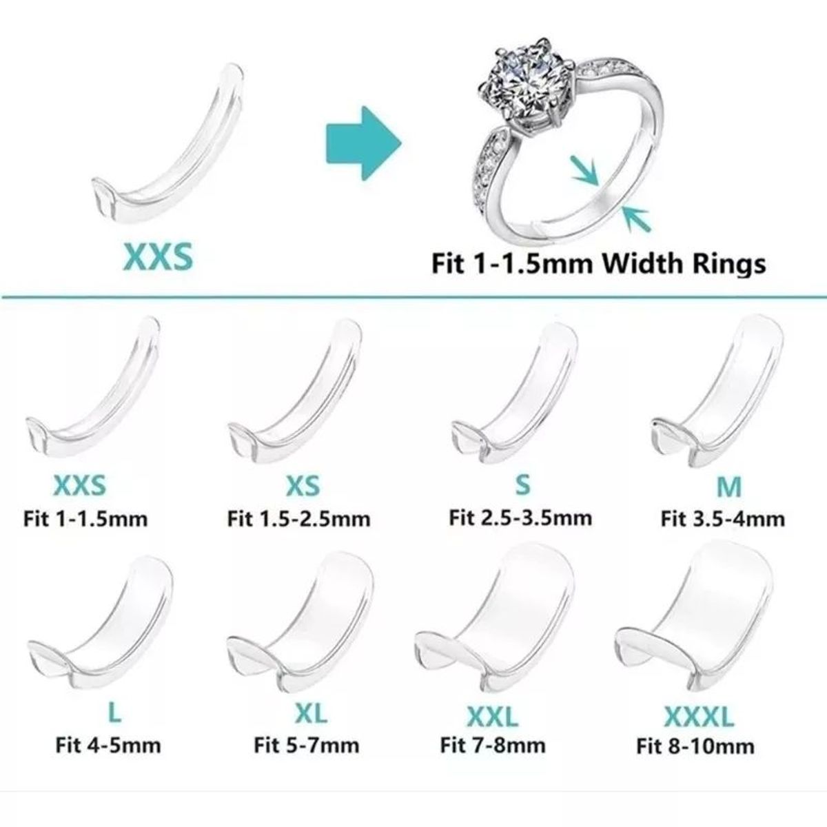 KUANGYE - Ajustador De Tamaño De Anillo Reductor Invisible Joyas Set 8