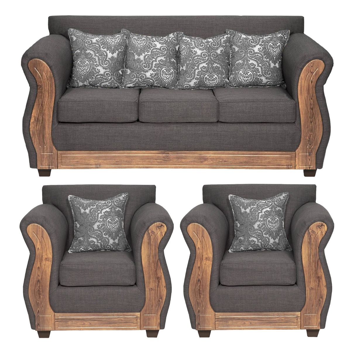 ADONIS LEUDH - Living 3+1+1 Caburgua Tela Lisa Suave Color Gris Oscuro X