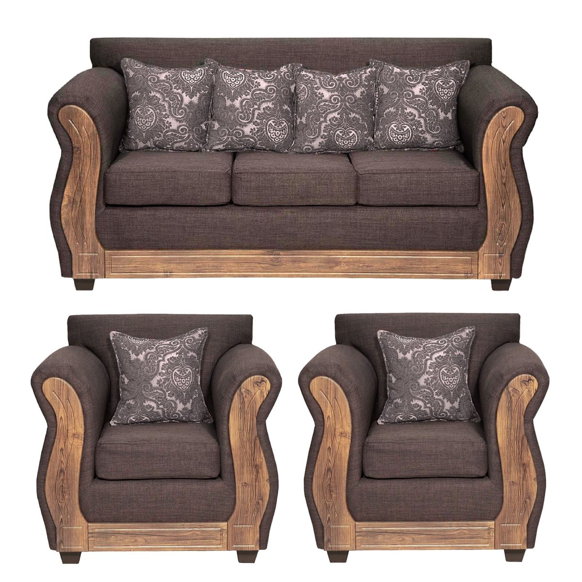 ADONIS LEUDH - Living 3+1+1 Caburgua Tela Lisa Suave Color Chocolate Oscuro X