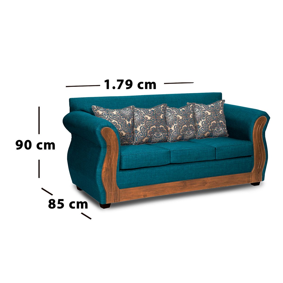 ADONIS LEUDH - Sofá 3 Personas Caburgua Tela Lisa Turquesa Oscuro X