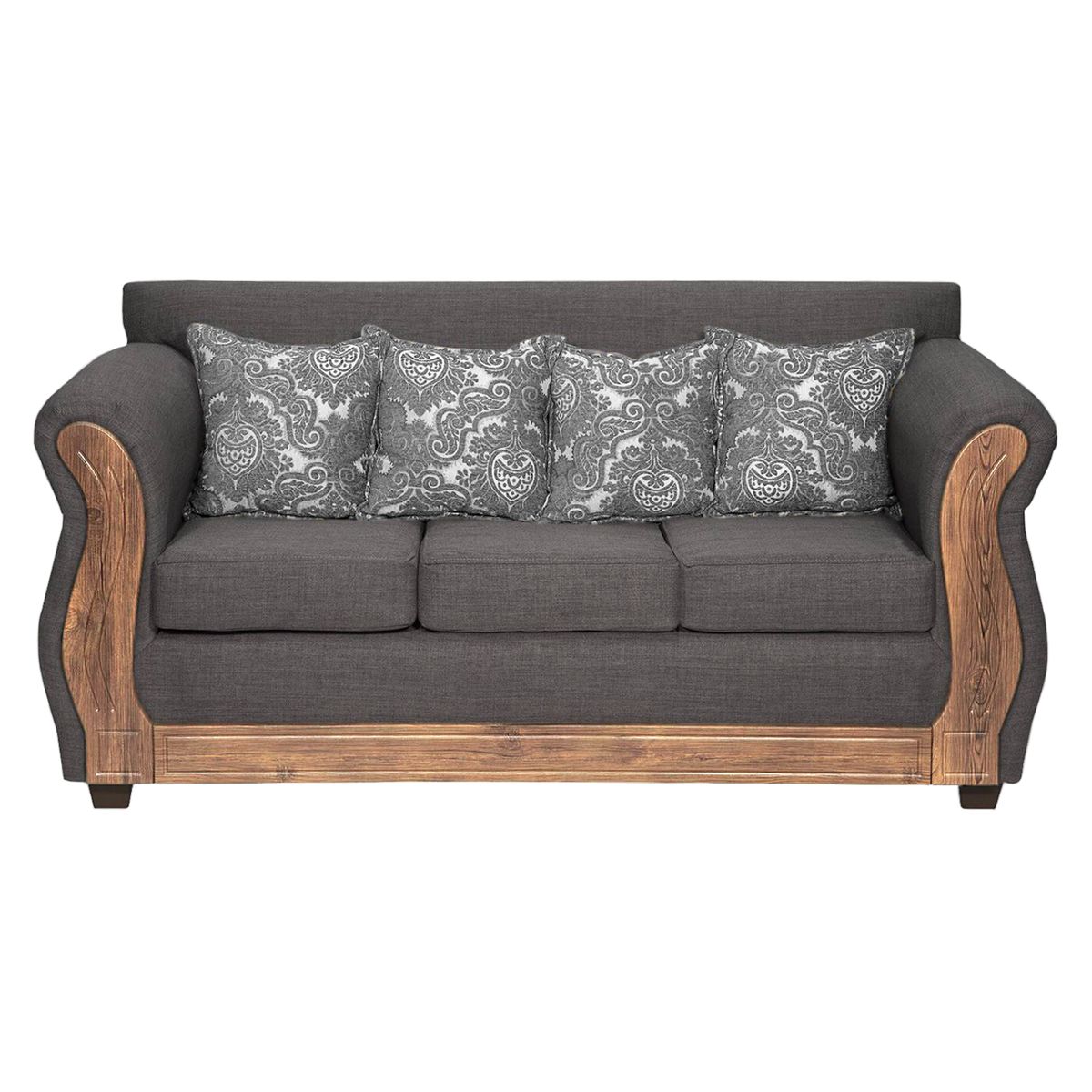 ADONIS LEUDH - Sofá 3 Personas Caburgua Tela Lisa Suave Color Gris Oscuro X