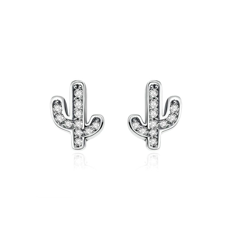 SILVER HEART - Aros Cactus Circones Brillantes en Plata Fina 925 SILVER HEART