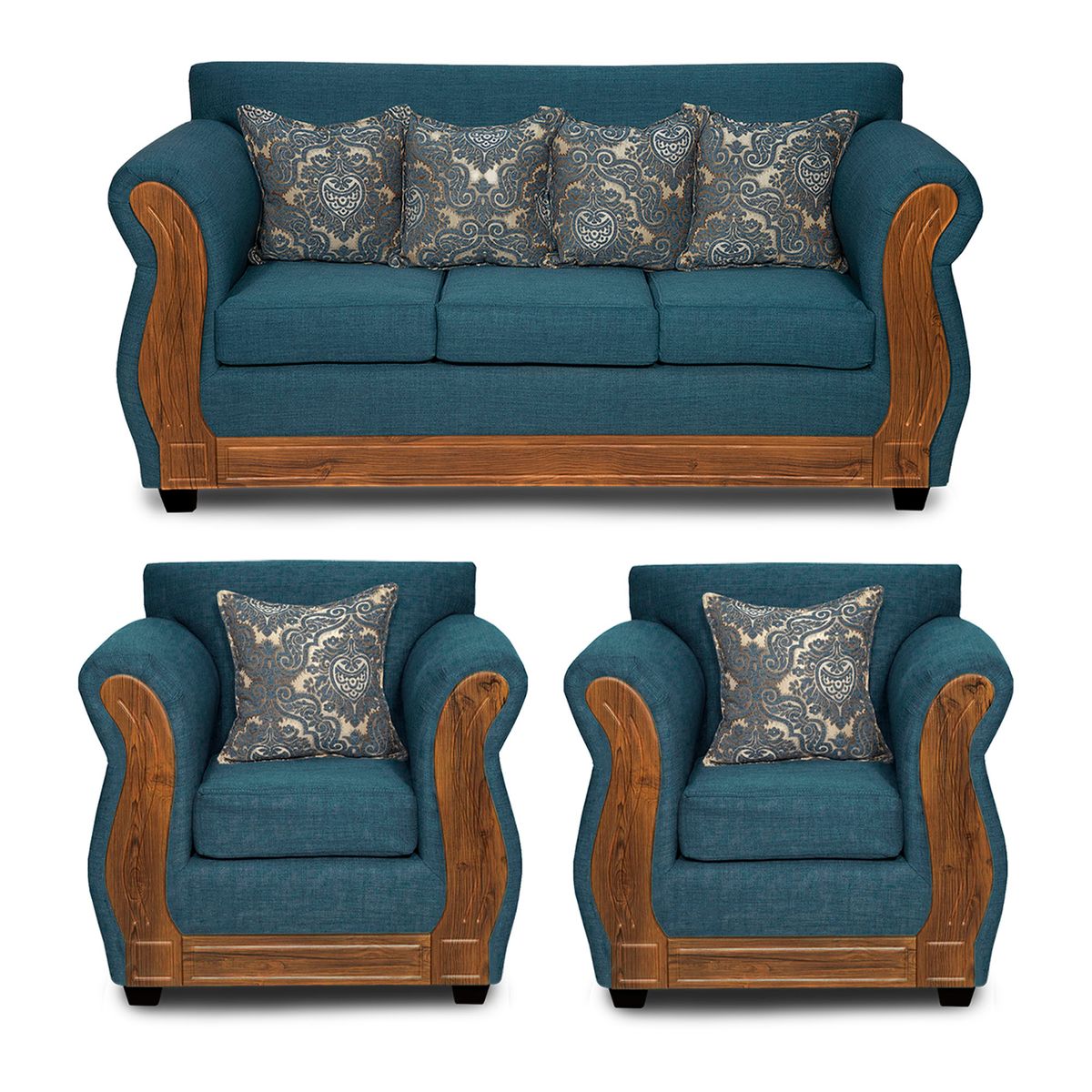 ADONIS LEUDH - Living 3+1+1 Caburgua Tela Lisa Turquesa X