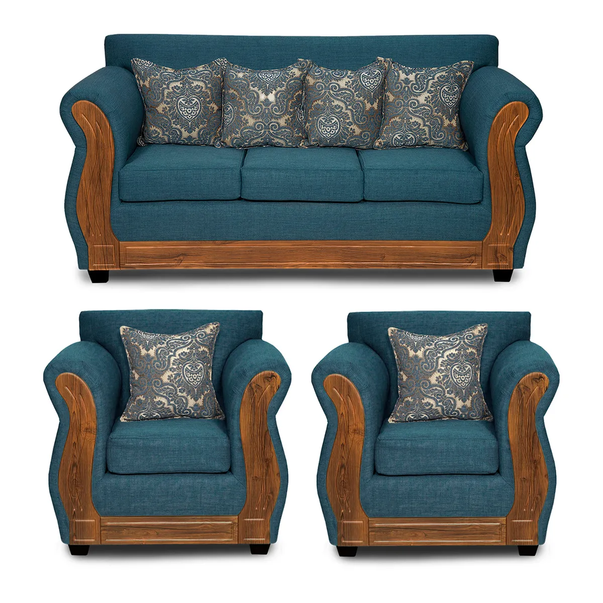 ADONIS LEUDH - Living 3+1+1 Caburgua Tela Lisa Turquesa X