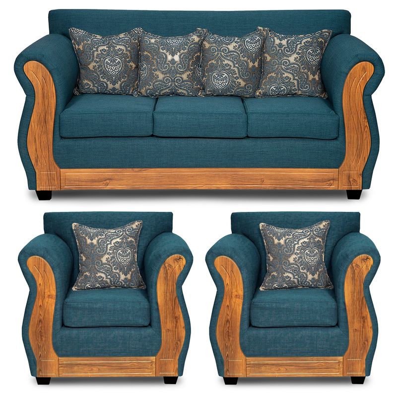 ADONIS LEUDH - Living 3+1+1 Caburgua Tela Lisa Suave Color Turquesa X