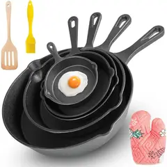 YOMYM - Set 5 Sartenes 10-26 cm Hierro Fundido Negro