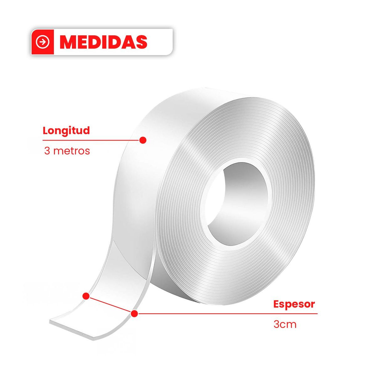 GENERICO - Cinta Doble Contacto Transparente Adhesivo 3 Mts