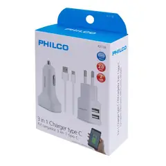 PHILCO - Cargador 3 en 1 con Cable Tipo C