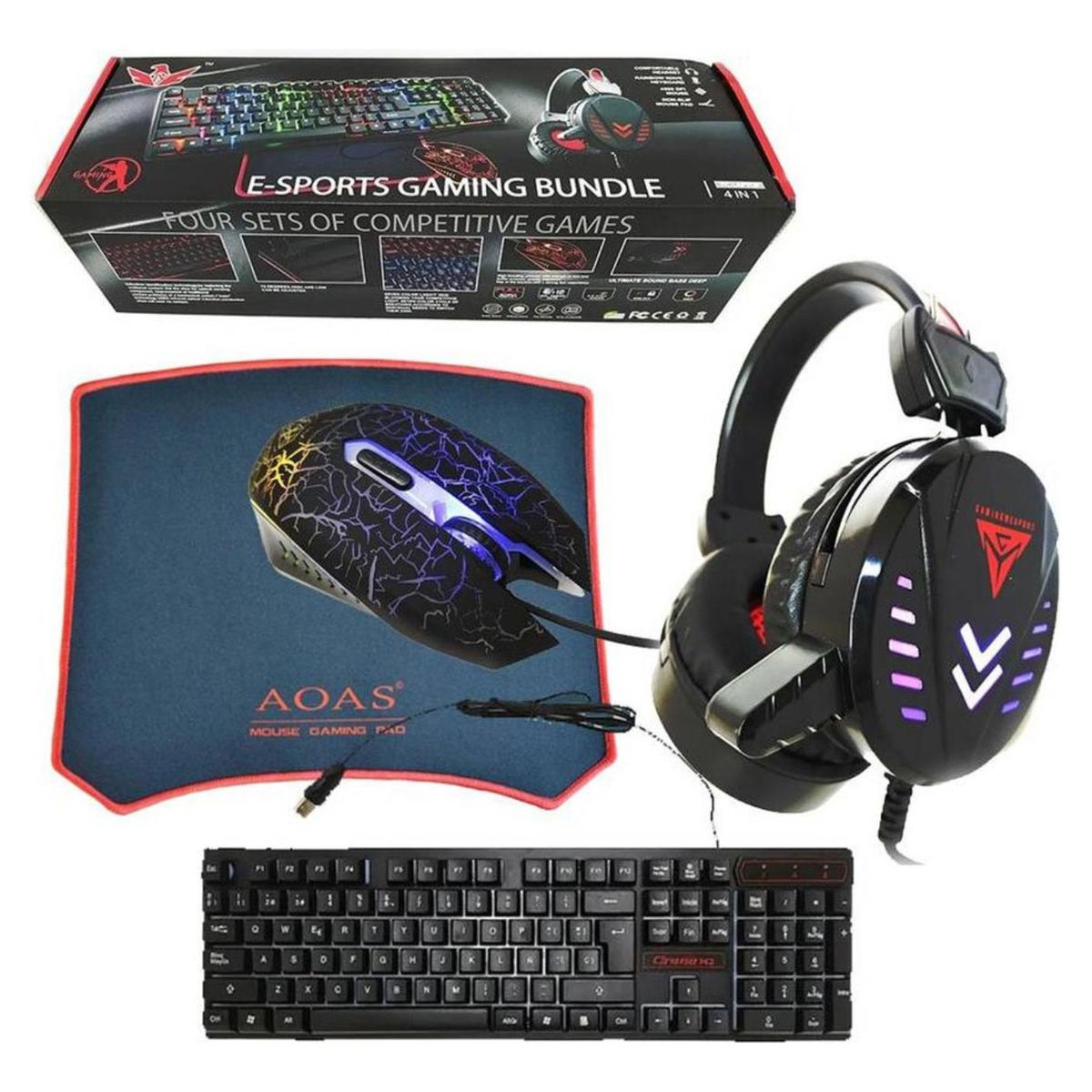 IMPORTCLICK - Kit Gamer E-Sport Pro 4 En 1 Teclado + Mouse + Auricular + Pad - Negro
