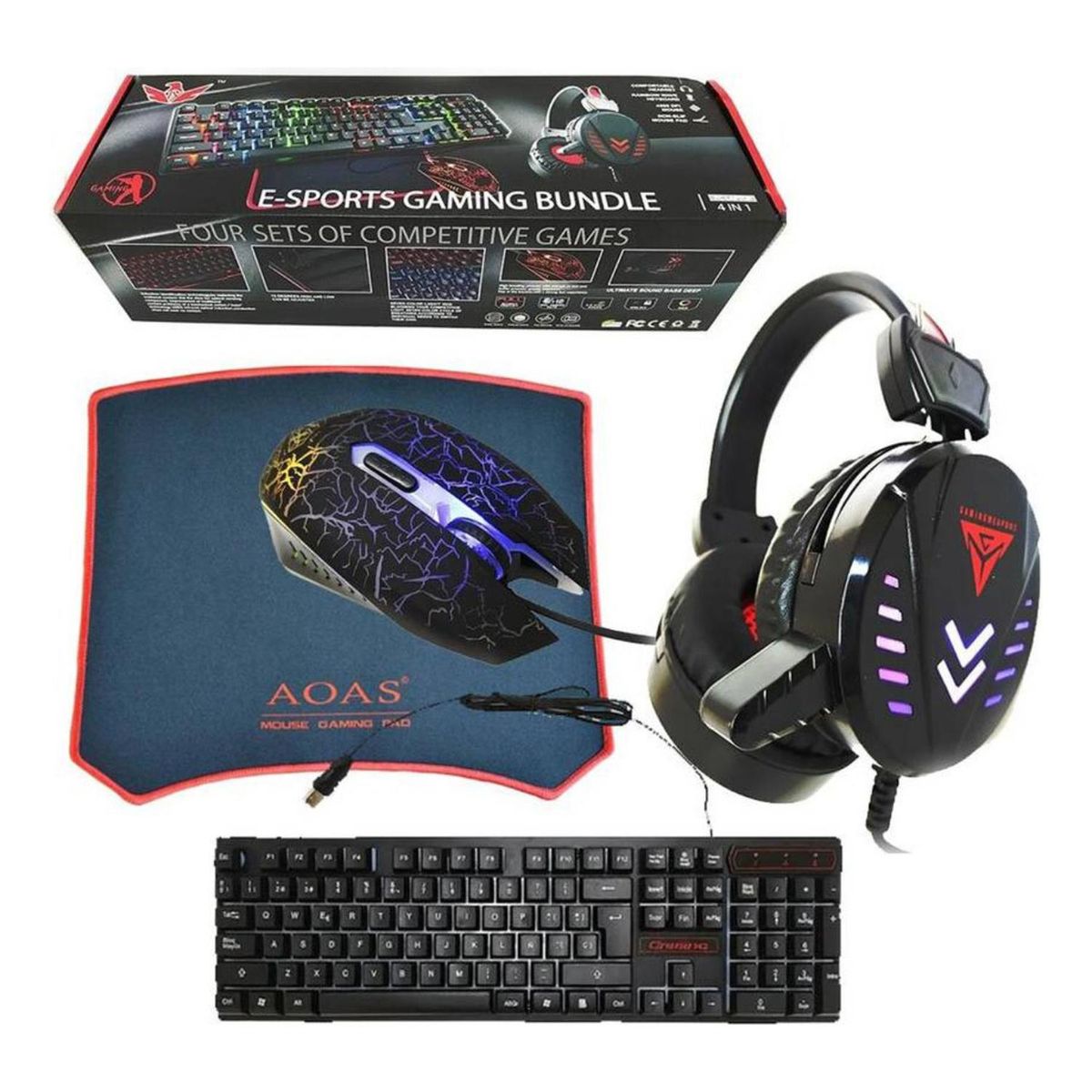 IMPORTCLICK - Kit Gamer E-Sport Pro 4 En 1 Teclado + Mouse + Auricular + Pad - Negro