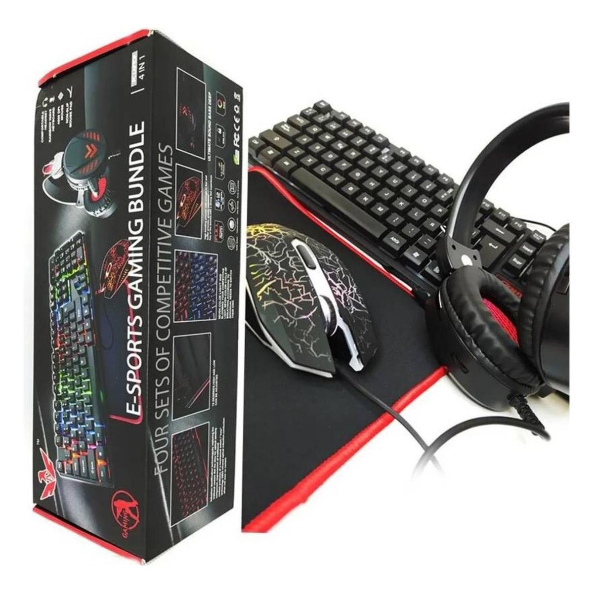 IMPORTCLICK - Kit Gamer E-Sport Pro 4 En 1 Teclado + Mouse + Auricular + Pad - Negro
