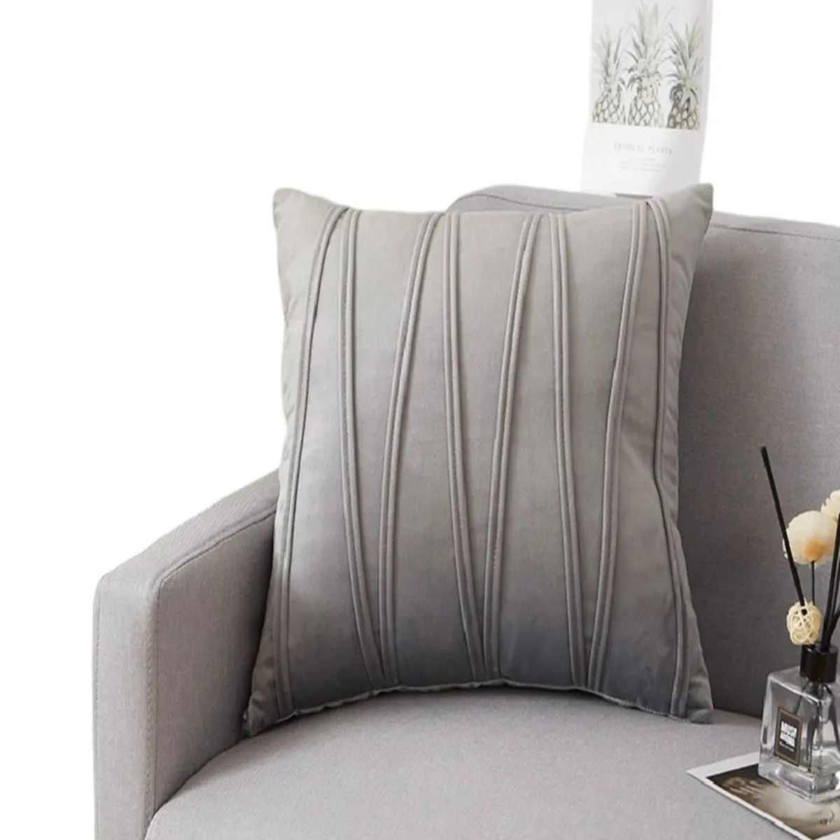 GENERICO - Pack de 4 Fundas de Cojín Estilo Terciopelo-Gris