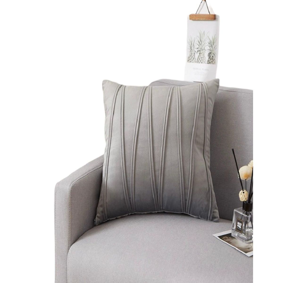 GENERICO - Pack de 4 Fundas de Cojín Estilo Terciopelo-Gris