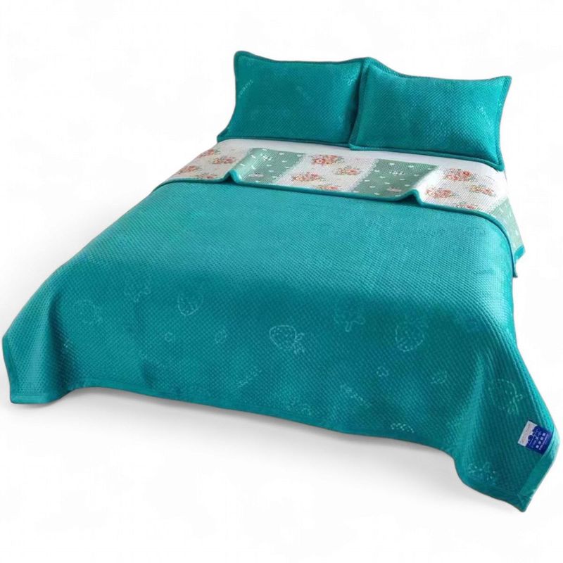 GENERICO - Cobertor Reversible Plush Y Quilt De Verano 2 Plazas Color Turquesa