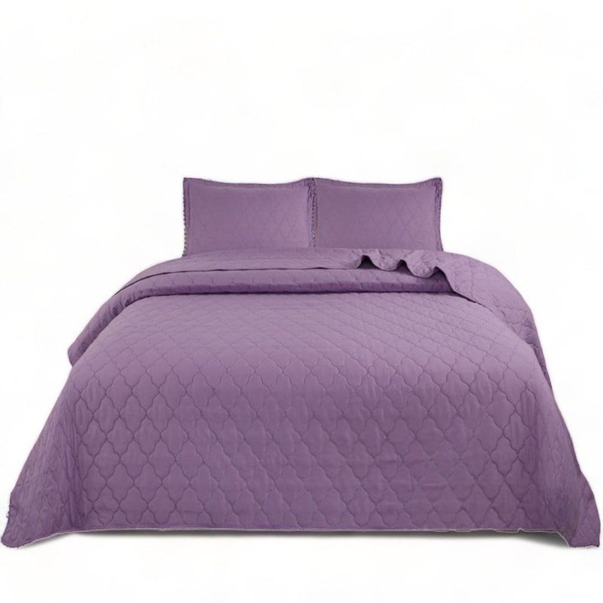 GENERICO - Cubrecama De Algodon De 1.5 Plazas Con Pompones + 1 Funda  Lila